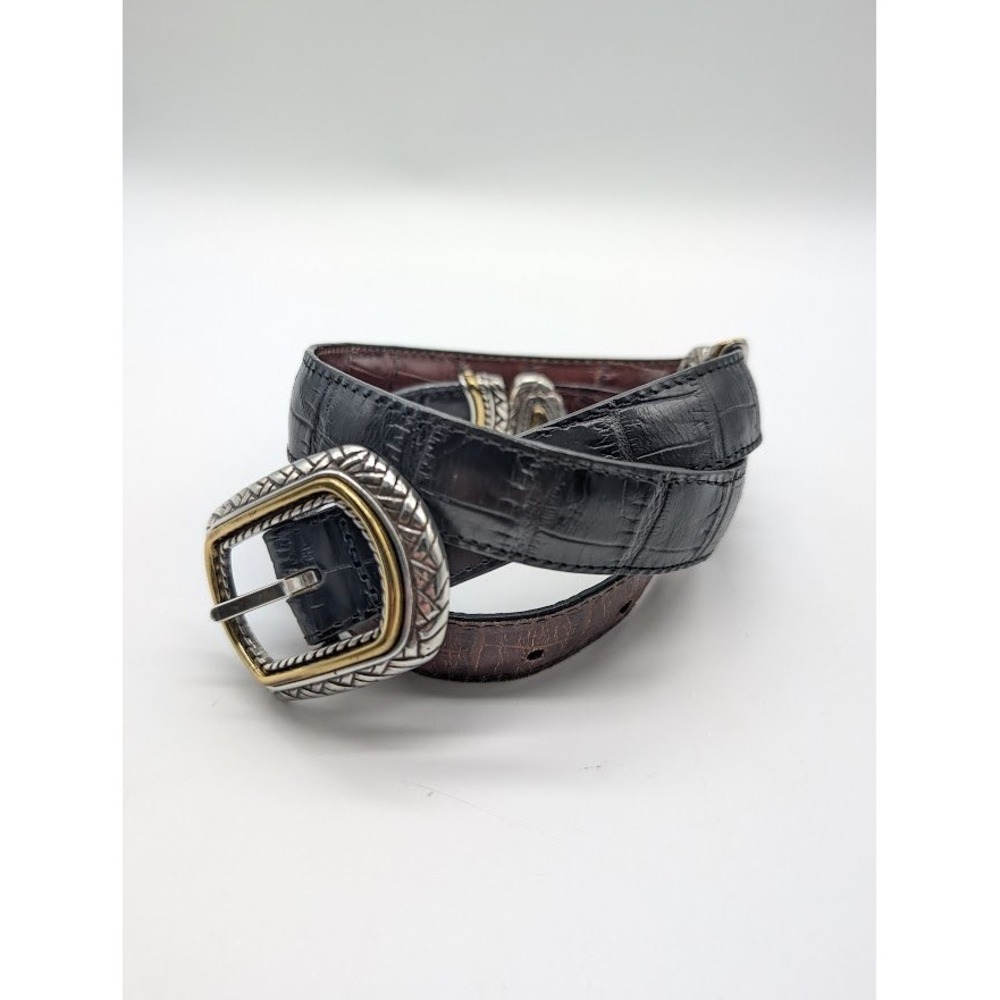 Brighton Reversible Leather Belt Size 30 Croc Embossed Black Brown Western 40210